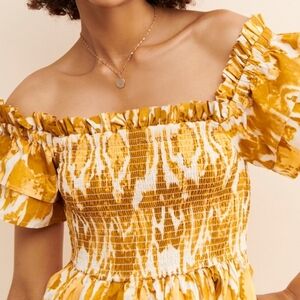 Cleobella Samantha Midi Dress Ruffle Tiered 100% Cotton Yellow Print, Size XL